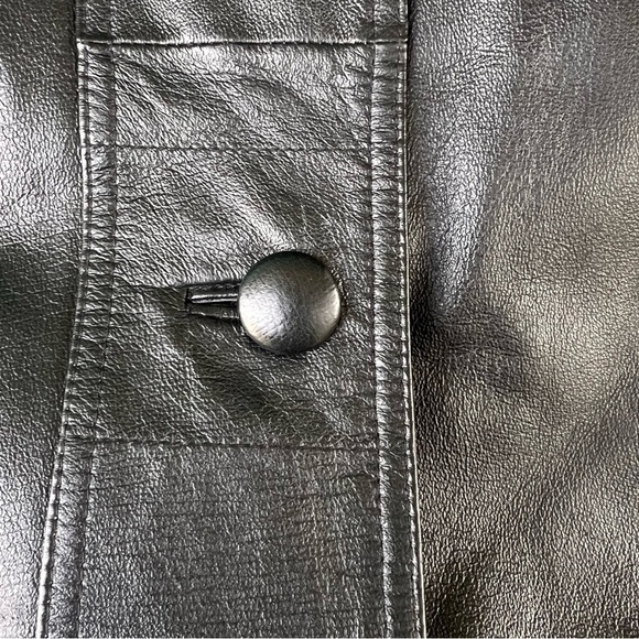 VINTAGE 80’s LEATHER EMBOSSED VELVET COLLAR CAR COAT SIZE LARGE BLACK EUC - Picture 6 of 10